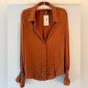 NWT - Ramy Brook Button Down Crystal Embellished Blouse in Copper (M)